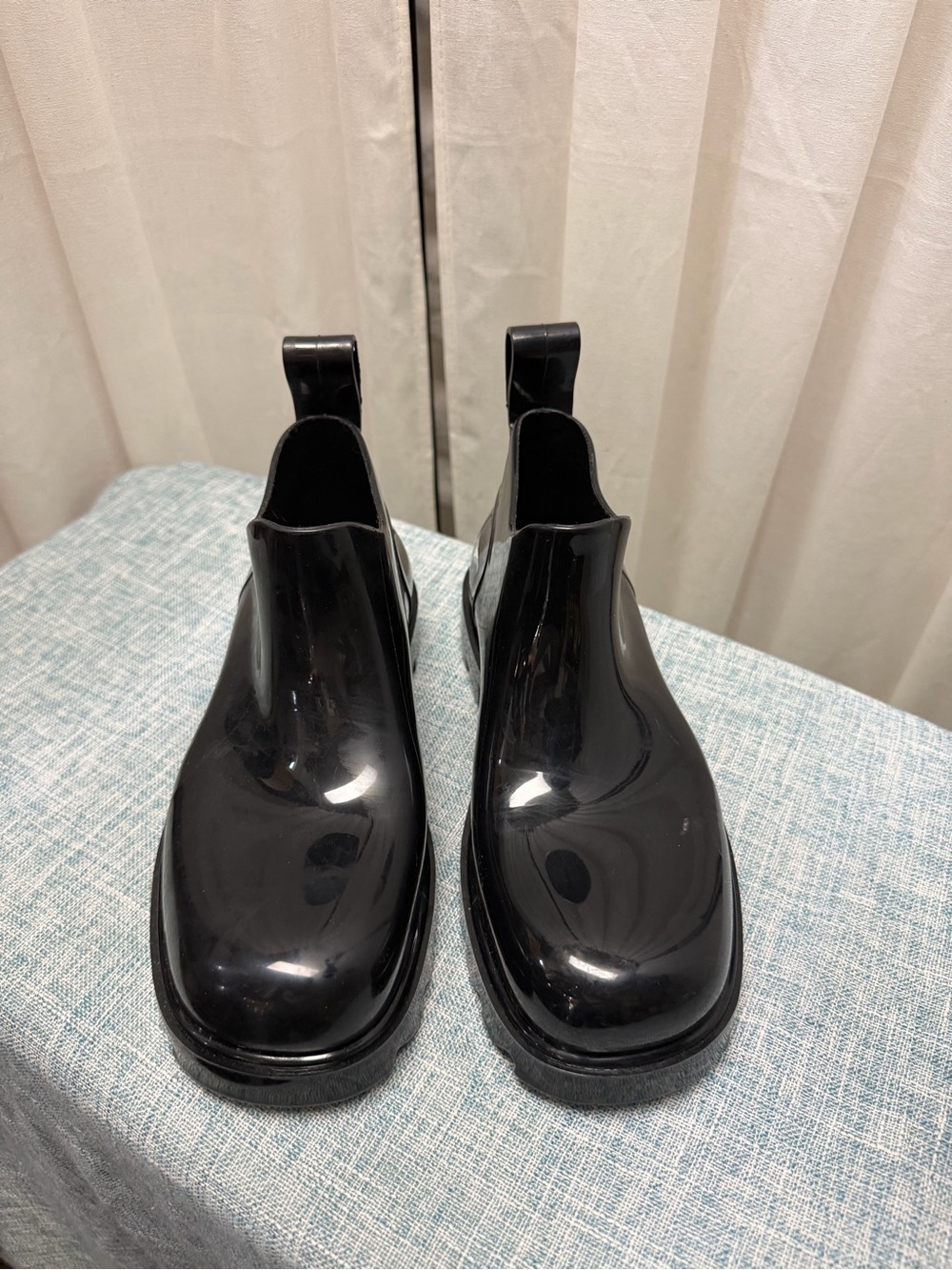 Free People High Street Black Glossy Rain Boots Size 7 EU 38 Chunky Ankle